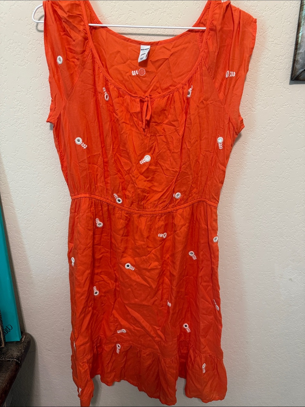 Old Navy Orange Eyelet Tie-Neck Midi Dress